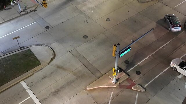 Vehicles at Downtown Detroit Street Intersection From Above