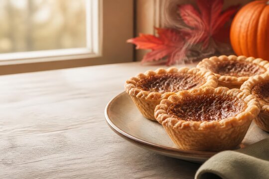 Mini tart pastries on a plate by a window