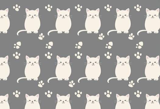 Cute White Cat Pattern Seamless Background Wallpaper Illustration