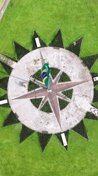 Brazil Flag In Curitiba Parana Brazil. Stunning Scene Of National Flag Waving At Flagpole. Downtown Cityscape. Urban Backgrounds. Curitiba Parana.