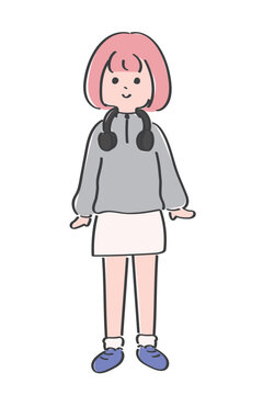スウェットとミニスカートのカジュアルな服装の10代女性