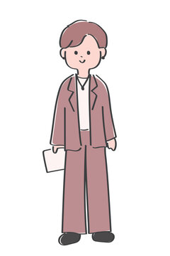 セットアップ（ジャケットとパンツ）を着たおしゃれな若い男性