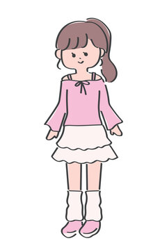 ガーリーな服装のZ世代の女の子のかわいいイラスト