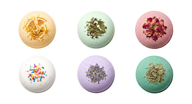 Assortment of handmade aromatherapy bath bombs with botanical toppings