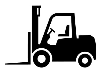 Naklejka premium Black forklift icon for warehouse logistics and industrial shipping transportation symbol
