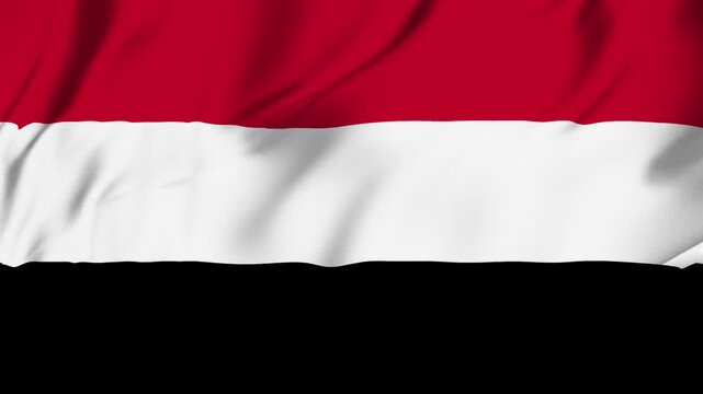 Yemen flag loop animation with fabric texture, seamless waving background