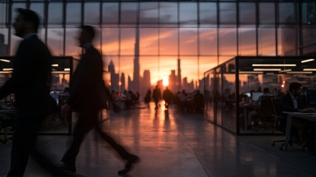 Business People Working in Modern Office at Sunset