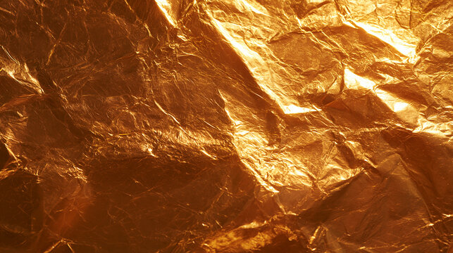 Shiny Crumpled Gold Foil Metallic Texture Background