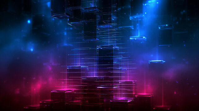 Futuristic Digital Data Blocks and Quantum Computing Concept