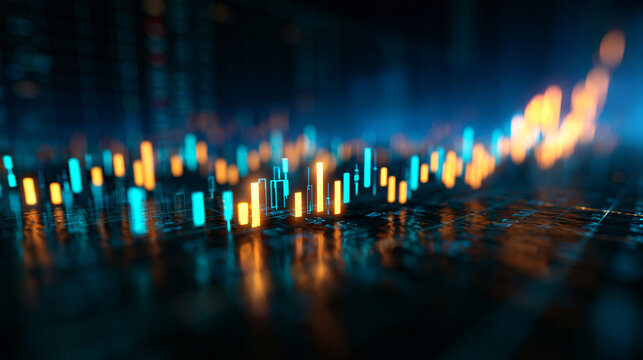 Glowing Financial Stock Market Candlestick Chart Showing Upward Growth