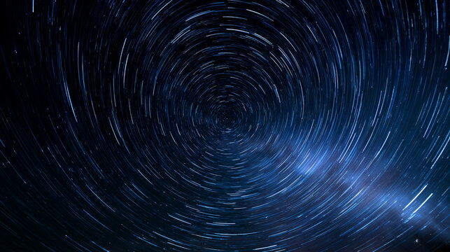 Star Trails Vortex in Night Sky with Milky Way