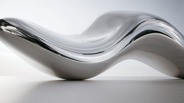 Futuristic Chrome Wave Sculpture with Fluid Metallic Surface