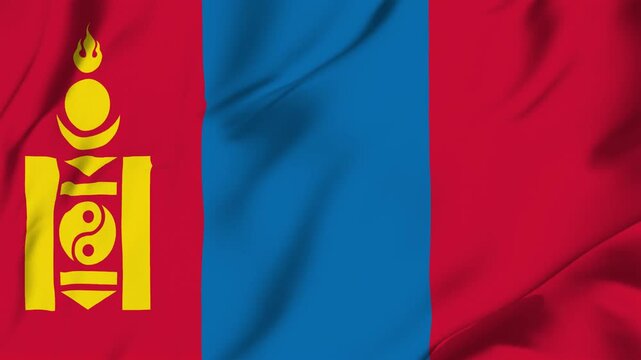 Mongolia flag loop animation with fabric texture, seamless waving background