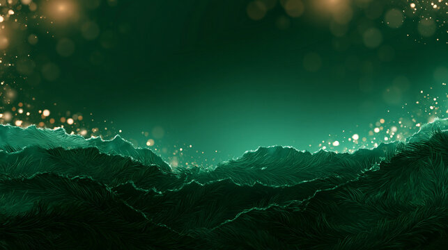 Emerald Green Festive Luxury Background with Golden Glitter Bokeh