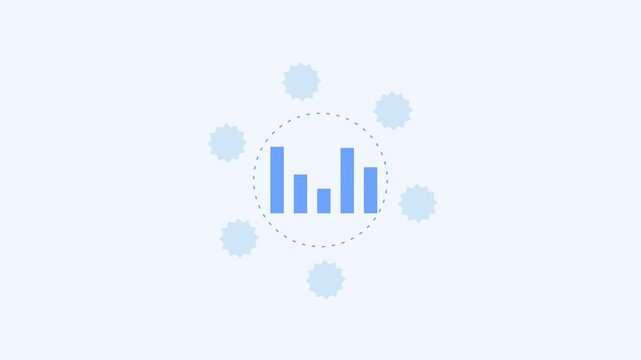Graphic illustration of a bar chart surrounded by network nodes on a light background