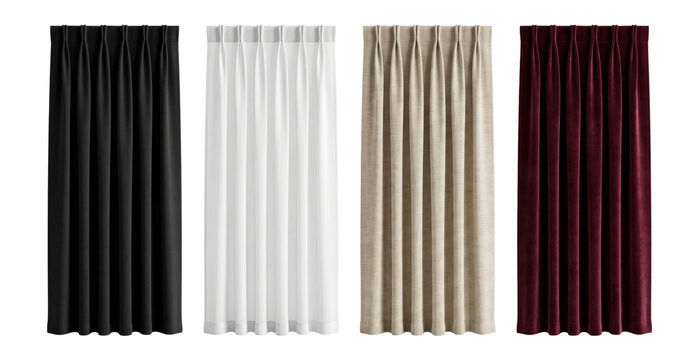 Collection of modern pleated curtains in monochrome and neutral tones