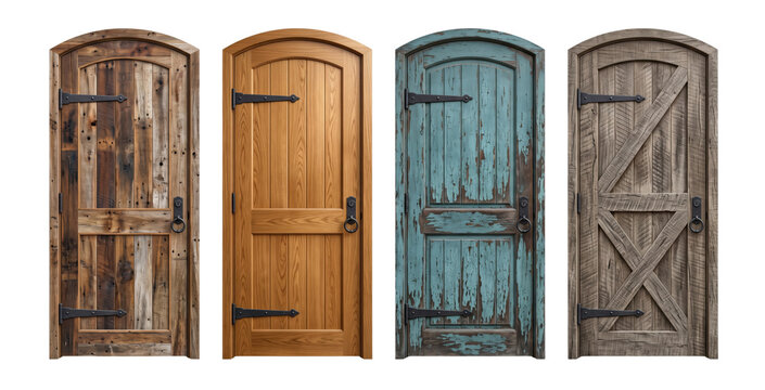 Set of rustic arched wooden doors with antique iron hardware