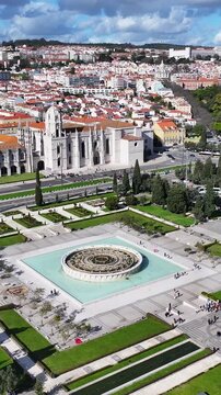 Jeronimos Monastery In Lisbon Portugal. Aerial View Of Church Building Dominating The Skyline. Downtown Cityscape. Cities Of The World. Lisbon Portugal.
