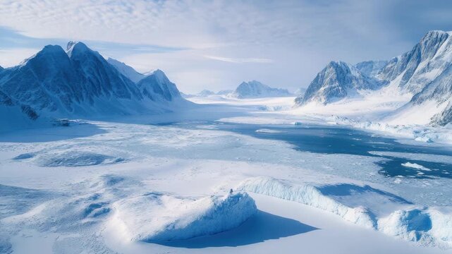Stunning aerial view of Antarctica's icy landscape, showcasing the beauty and grandeur of the frozen continent.