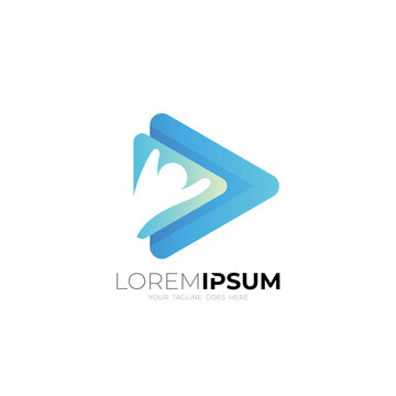play logo and people care design combination, play icon with arrow