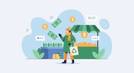 Fototapeta premium Sustainable Shopping and Conscious Consumerism Illustration