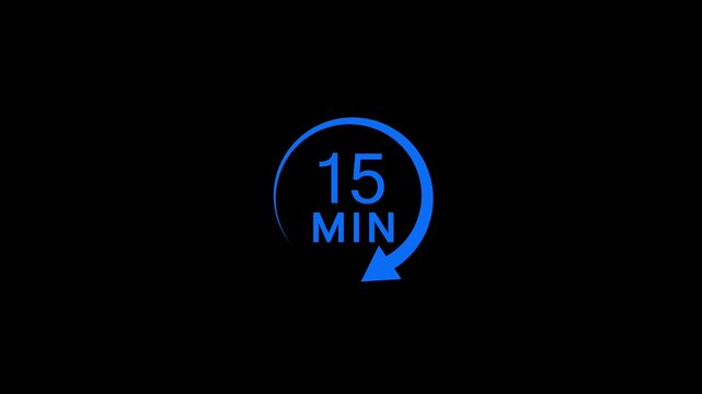 15 minute timer countdown with rotating circular arrow 15 minutes clock