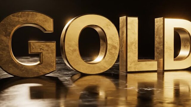 Three dimensional gold text on black marble surface