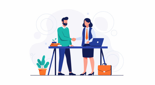 Professional Business Handshake Between Man and Woman in Modern Office