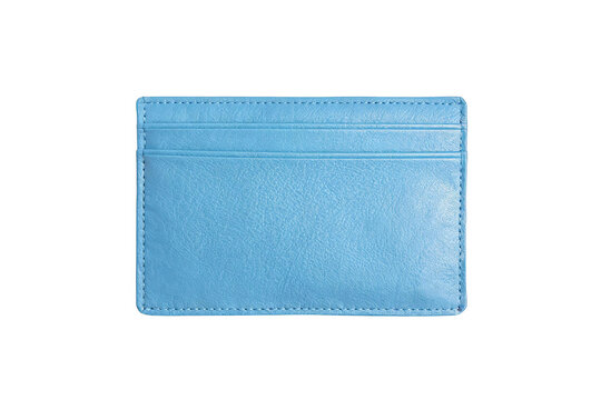 Light Blue Leather Card Holder for Storing Bank Cards and IDs