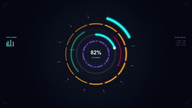Rotating Circular Data UI Dashboard Showing Business Analytics and Growth Metrics Motion