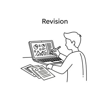 Man Revising Business Data Charts on Laptop, Isolated