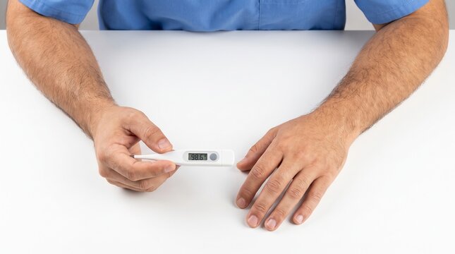 Professional Displaying a Digital Thermometer Showing a Healthy Body Temperature of 98 6 F Indicating Wellness