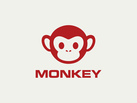 Cute Minimalist Red Monkey Head Vector Logo Design
