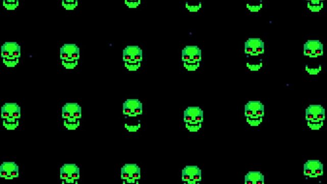 Cute and funny pixel art style human skulls animation