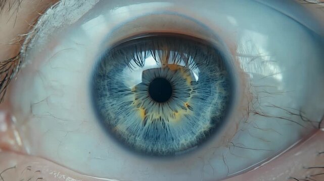 Closely focused of human eye with blue iris.