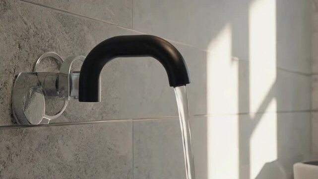 A sleek, modern kitchen faucet with a clear glass shower door in a bathroom