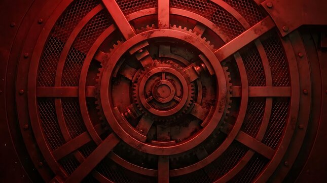 Red industrial metal gear and mechanical machinery