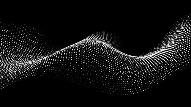 Monochrome halftone dotted illustration, abstract dynamic wave, ribbon pattern. Curved line with halftone effect, flud design. Vector minimalist background. Overlay template. Vector Stock Vector