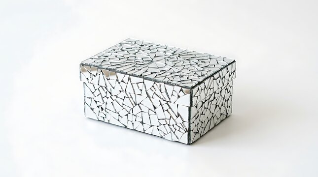 A decorative white box with a cracked pattern on a plain white background