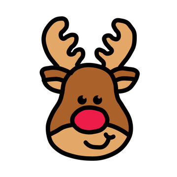 Rudolph the Red-Nosed Reindeer Cute Cartoon Character Isolated on White, Adorable Christmas Holiday Illustration for Winter Celebration and Festive Design