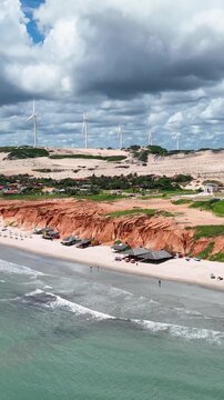 Canoa Quebrada Beach In Aracati Ceara Brazil. Turquoise Ocean Waves Gently Crashing On Tropical Beach. Tropical Skyline. Seaside Beach. Aracati Ceara.