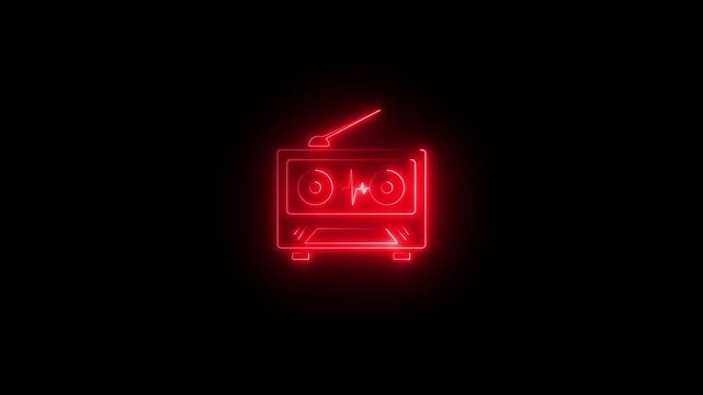 glowing audio Speaker icon .Bright tape recorder icon neon color style background. radio on black background. Animated neon light