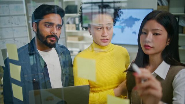 Group of creative Businesspeople brain storm meeting presentation,discussing roadmap to product launch, planning,strategy,dashboard,new business development,working with new startup project in office