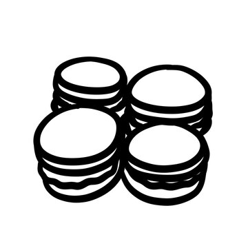 Black ink line art illustration of sweet macaron pastries for bakery menu isolated on transparent background