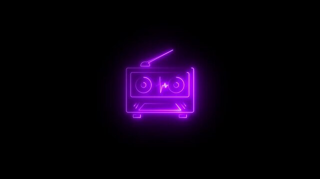 glowing audio Speaker icon .Bright tape recorder icon neon color style background. radio on black background. Animated neon light