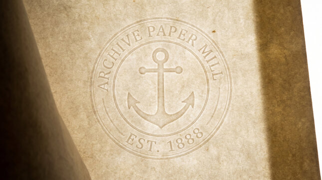 Vintage paper mill logo with anchor and establishment year.