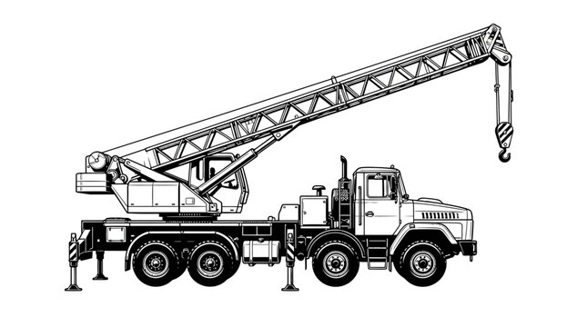 Mobile crane truck parked and ready for heavy lifting operations on construction sites and industrial projects.