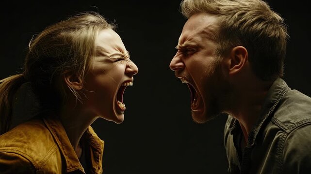Couple with intense facial expressions.