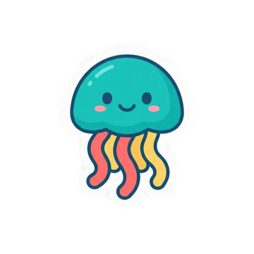 Cute cartoon jellyfish isolated on transparent background