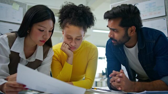 Group of creative Businesspeople brain storm meeting presentation,discussing roadmap to product launch, planning,strategy,dashboard,new business development,working with new startup project in office